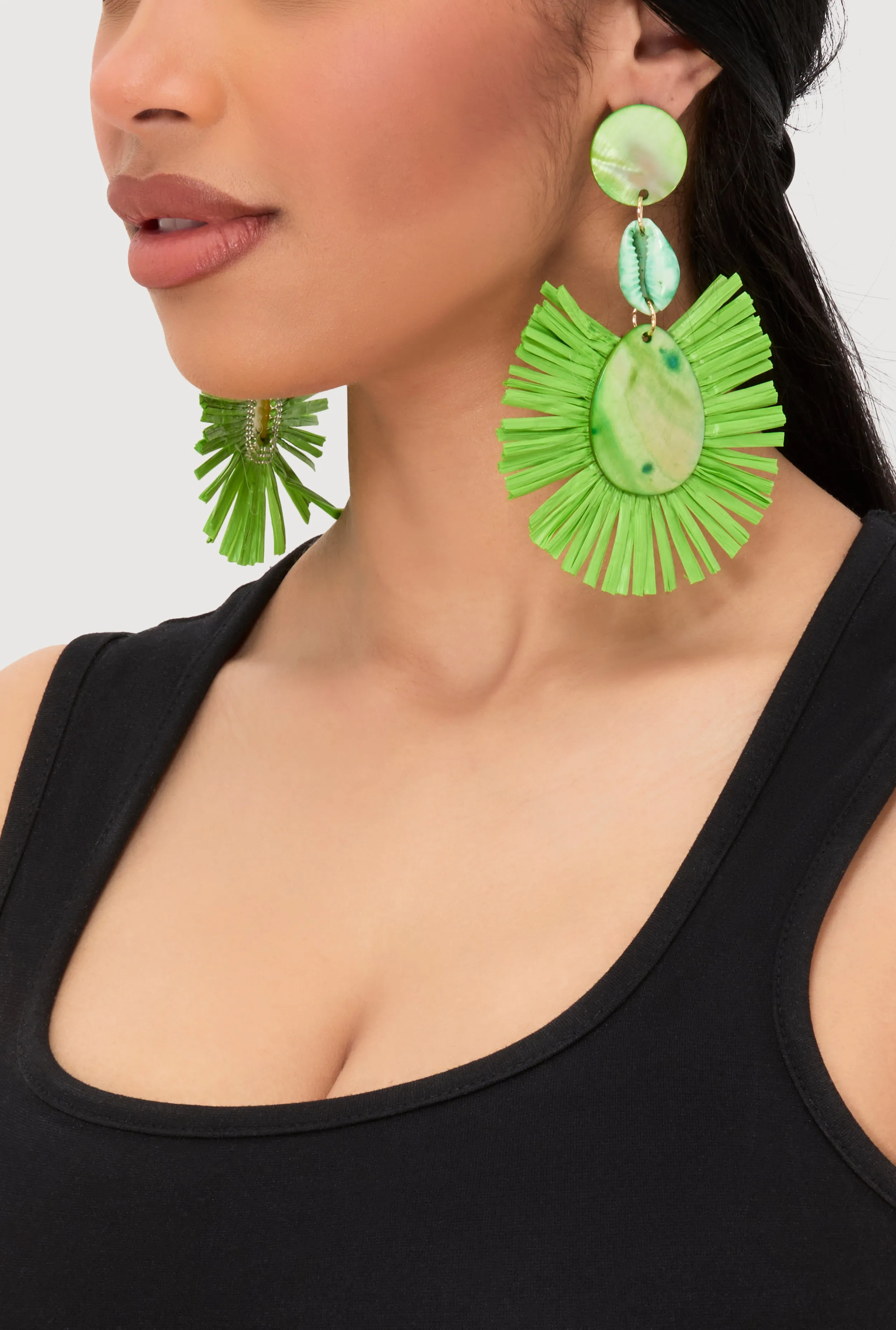 Cowrie Shell Raffia Drop Earrings sold by Rainbow product image thumbnail 2