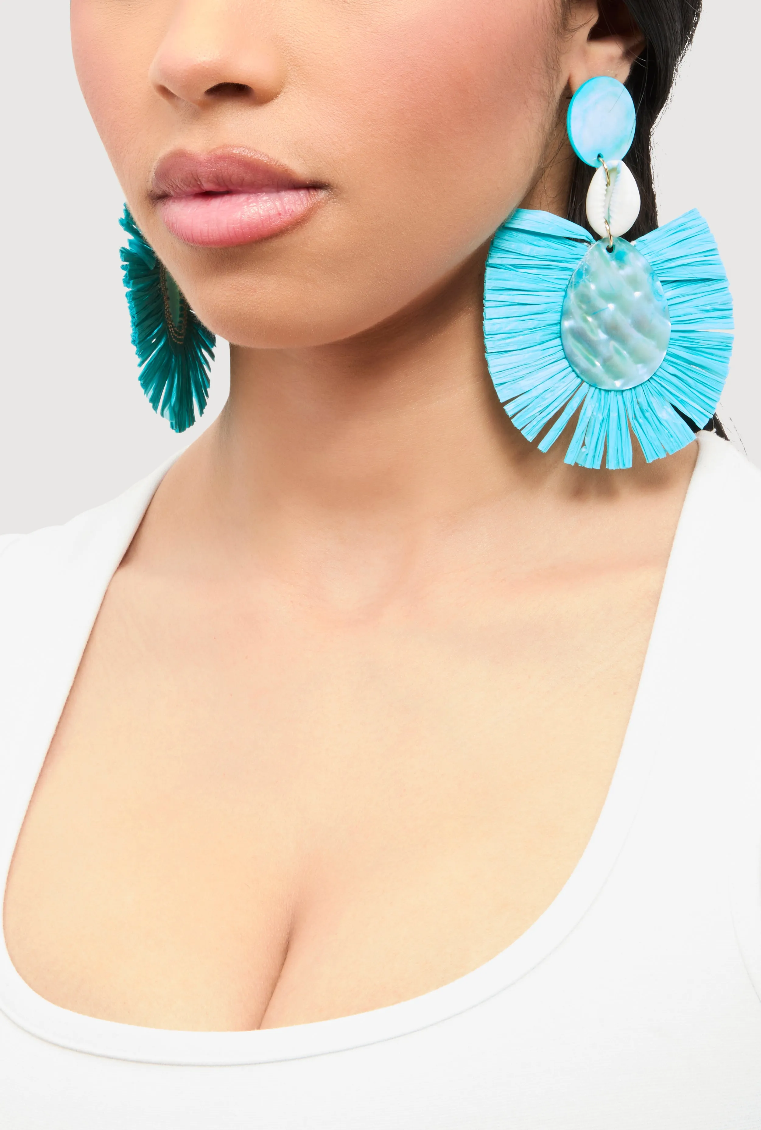 Cowrie Shell Raffia Drop Earrings sold by Rainbow product image thumbnail 2
