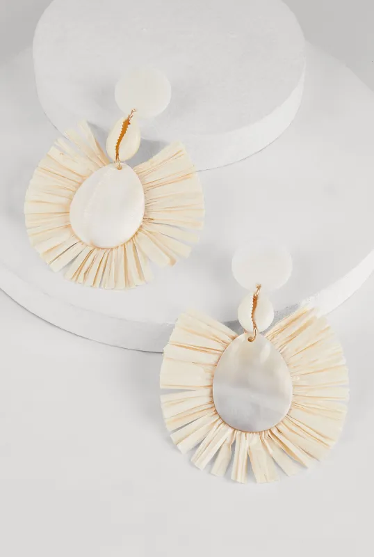Cowrie Shell Raffia Drop Earrings sold by Rainbow