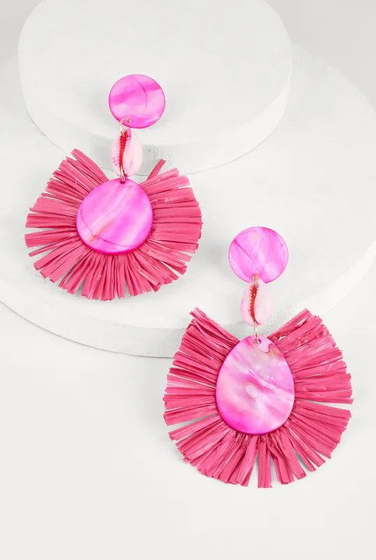 Cowrie Shell Raffia Drop Earrings sold by Rainbow