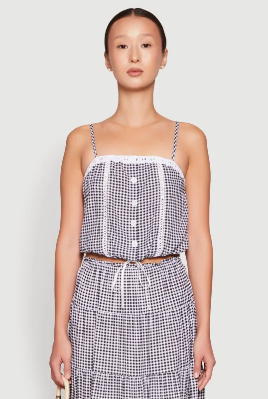 Madden Girl Gingham Drawstring Hem Cropped Cami sold by Rainbow