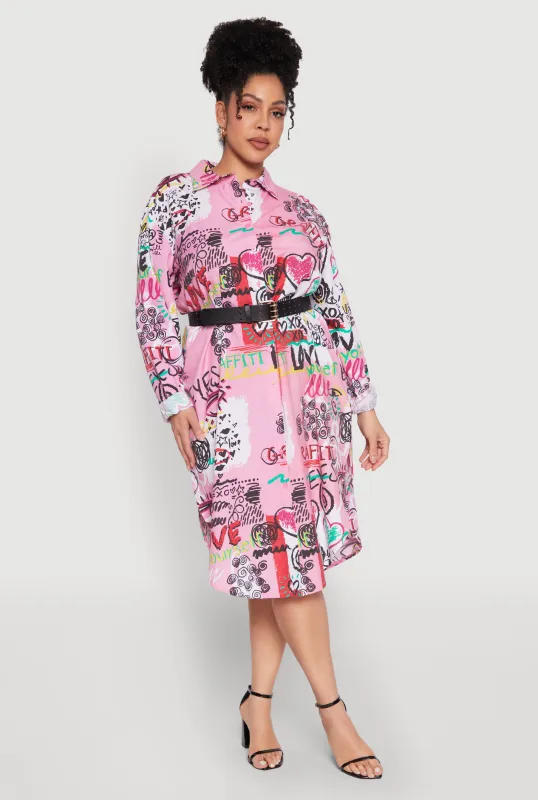 Plus Size Spoon Jeans Graffiti Print Shirt Dress sold by Rainbow
