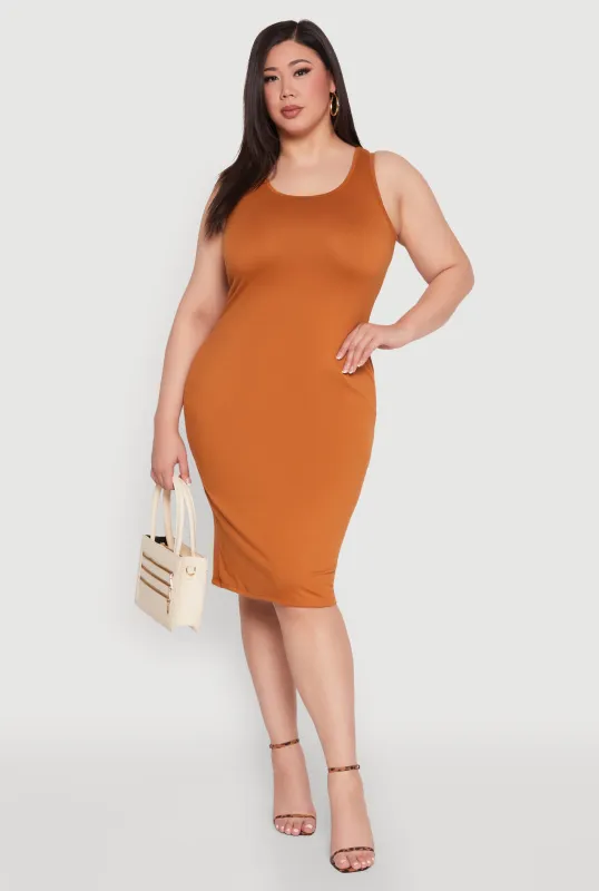 Plus Size Scoop Neck Midi Dress sold by Rainbow