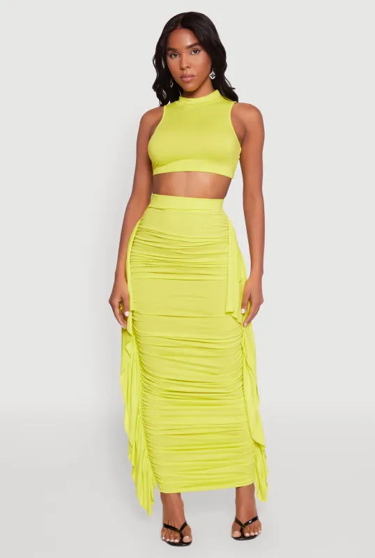 Side Ruffle Ruched Maxi Skirt sold by Rainbow