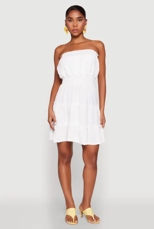 Strapless Smocked Tiered Mini Dress sold by Rainbow