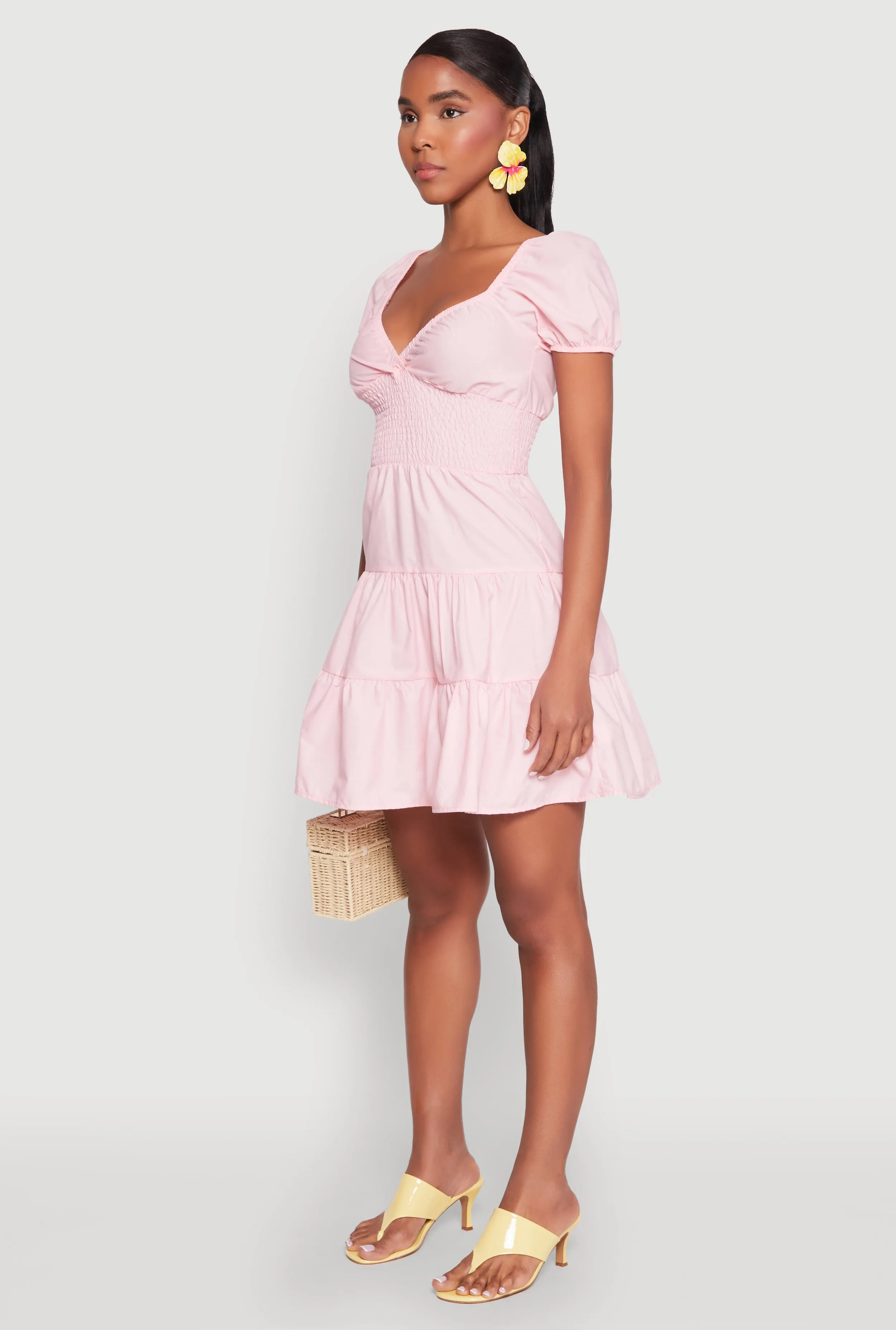 Puff Sleeve Sweetheart Tiered Mini Dress sold by Rainbow product image thumbnail 3