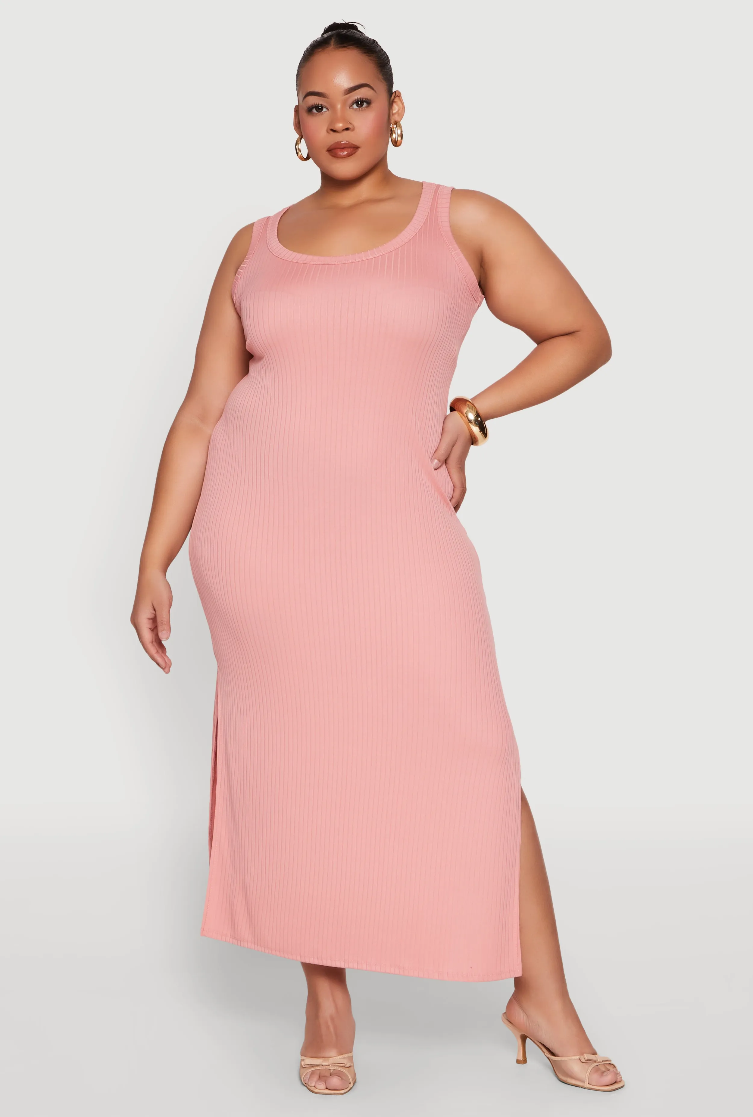 Plus Size Scoop Neck Side Slit Midi Dress sold by Rainbow product image thumbnail 2