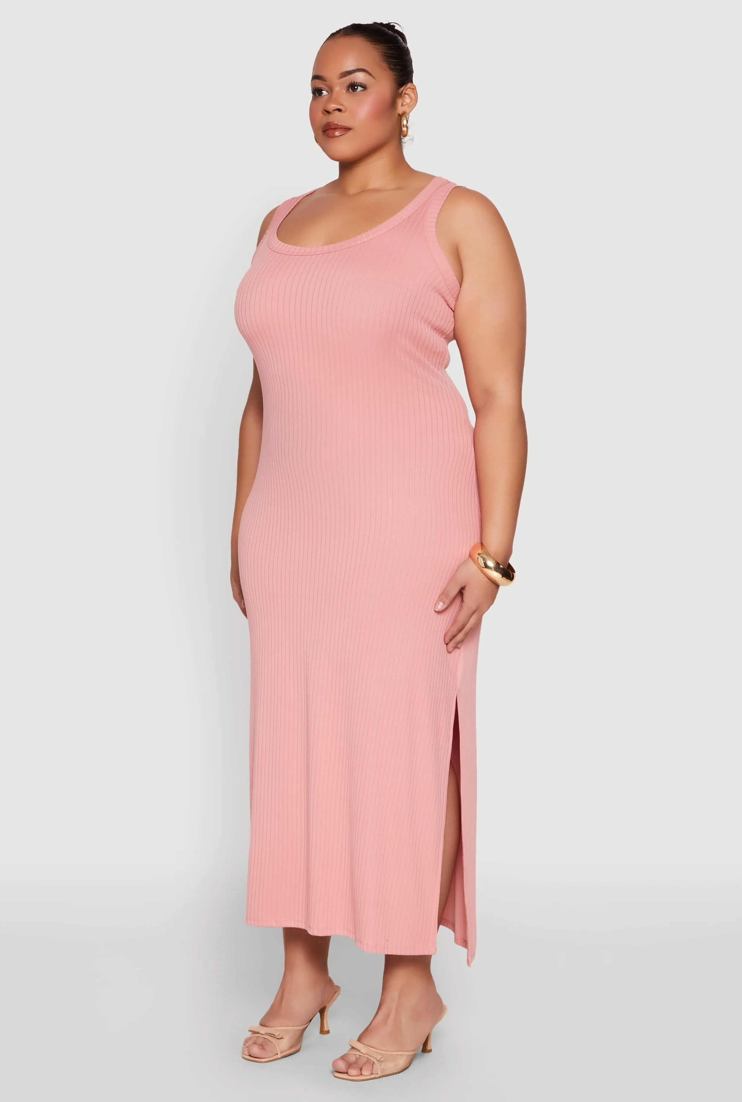 Plus Size Scoop Neck Side Slit Midi Dress sold by Rainbow product image thumbnail 3