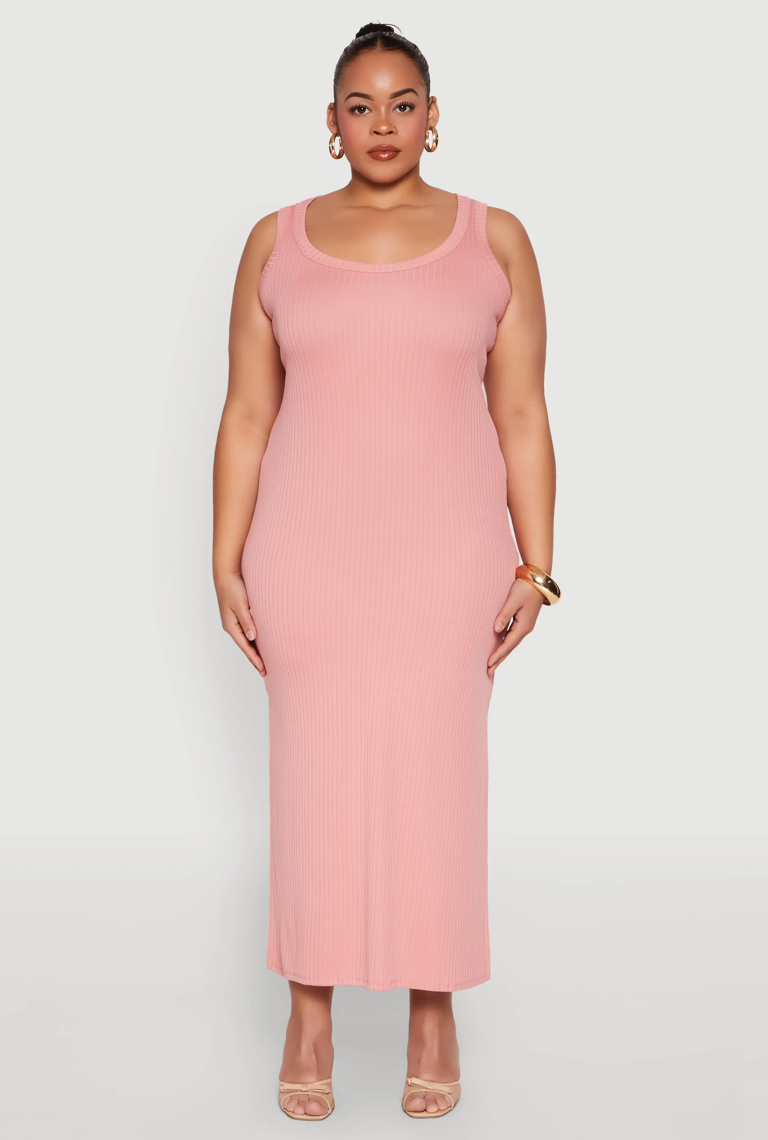 Plus Size Scoop Neck Side Slit Midi Dress sold by Rainbow