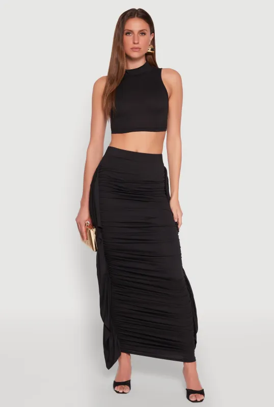 Side Ruffle Ruched Maxi Skirt sold by Rainbow