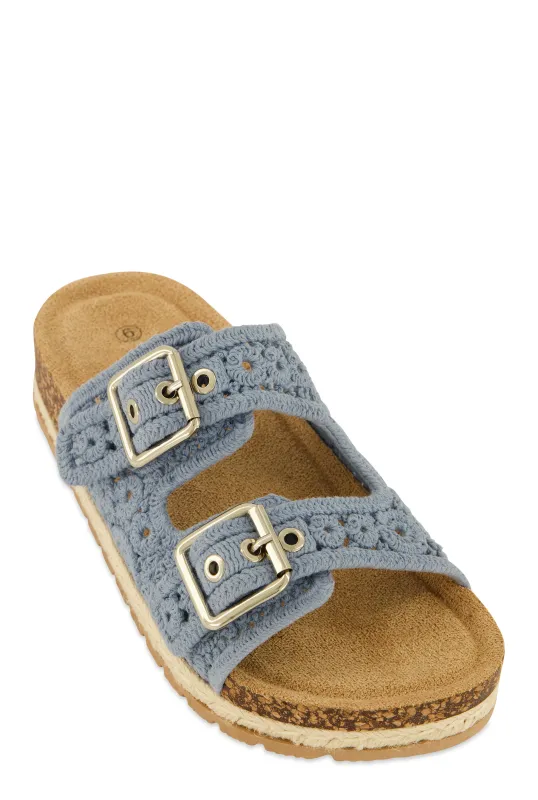Crochet Double Buckle Espadrille Footbed Sandals sold by Rainbow