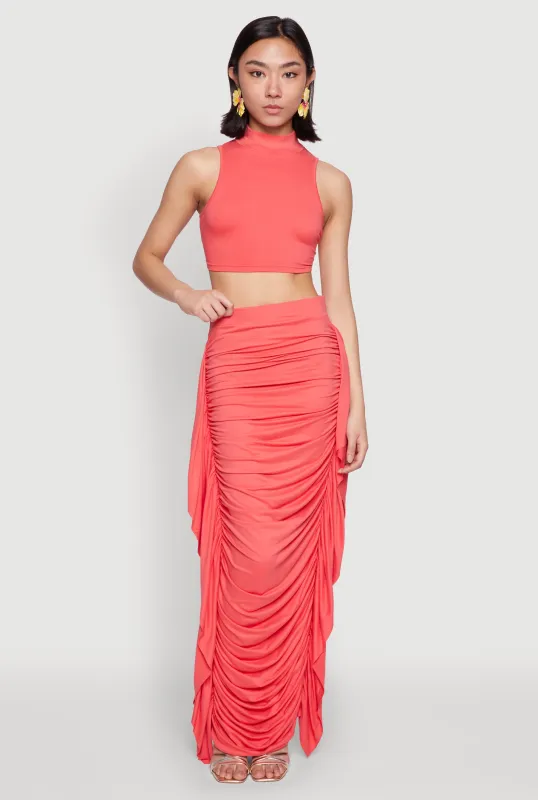 Side Ruffle Ruched Maxi Skirt sold by Rainbow