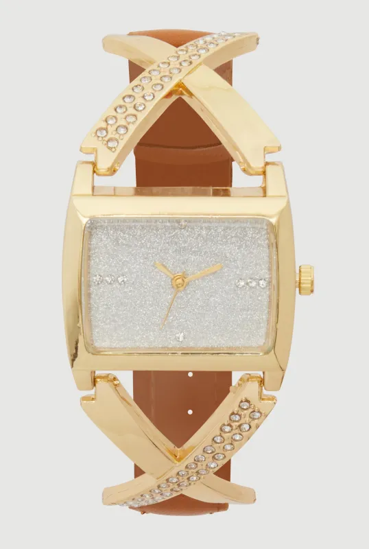 Faux Leather Band Rhinestone Studded Watch sold by Rainbow