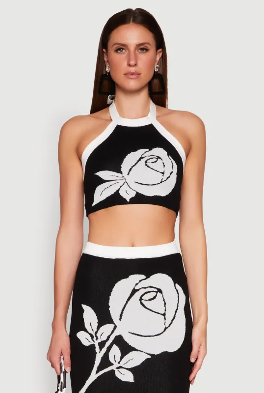 Contrast Trim Floral Print Crop Top sold by Rainbow