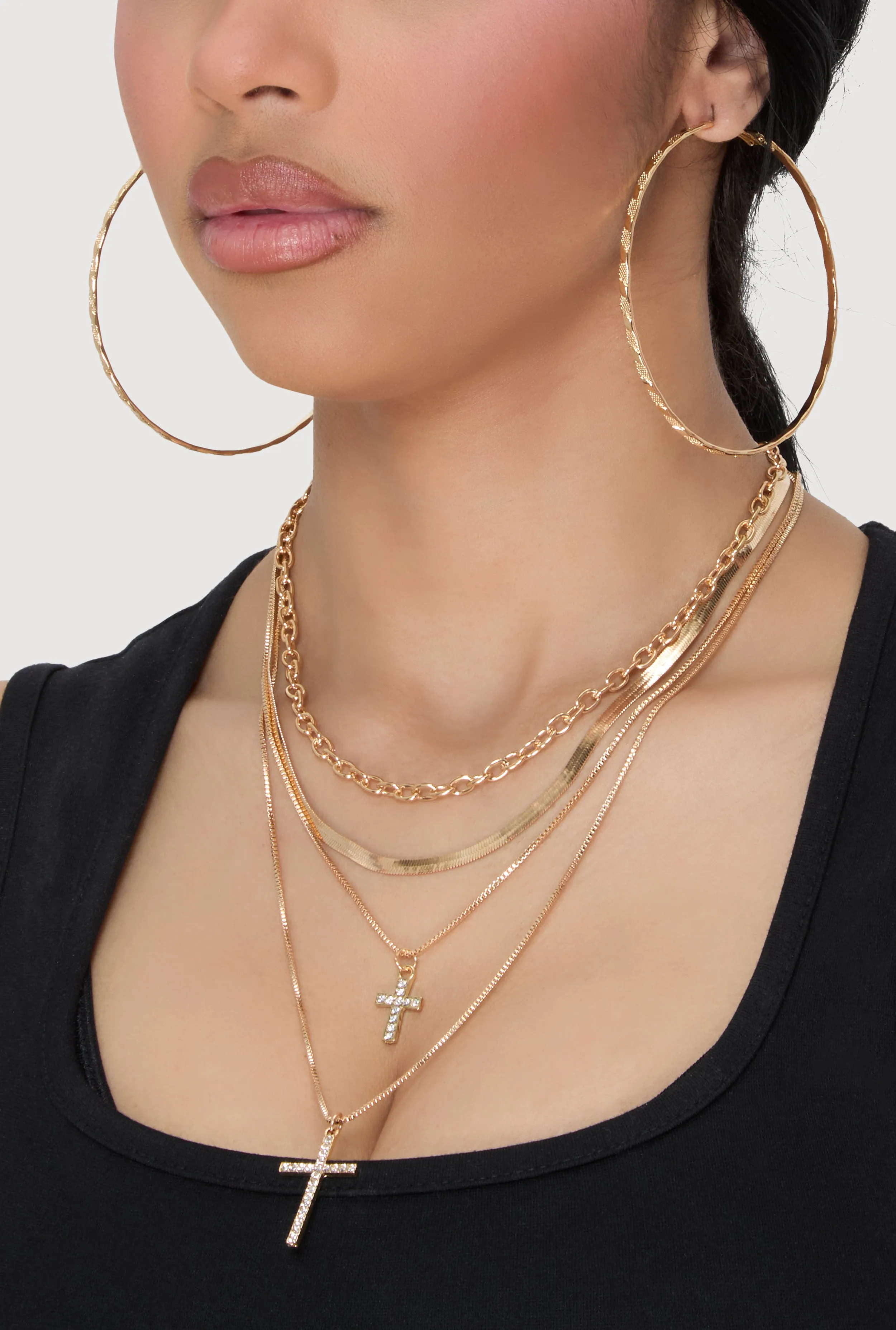 Cross Layered Necklace with Hoop Earring Trio sold by Rainbow product image thumbnail 2