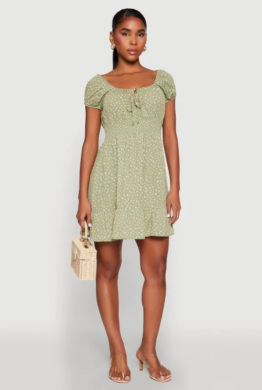 Floral Peasant Mini Dress sold by Rainbow