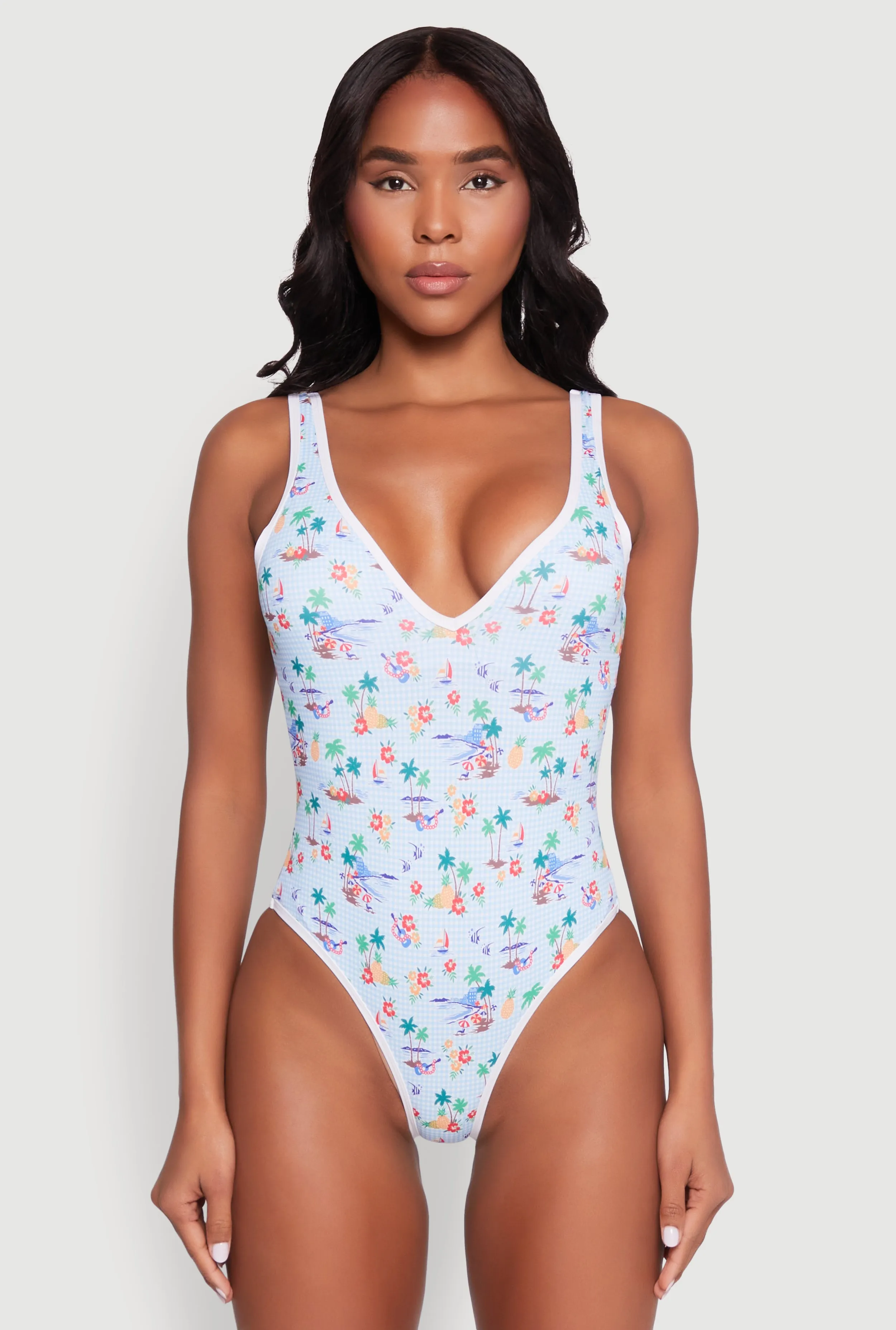 Tropical Gingham Print One Piece Swimsuit sold by Rainbow product image thumbnail 2