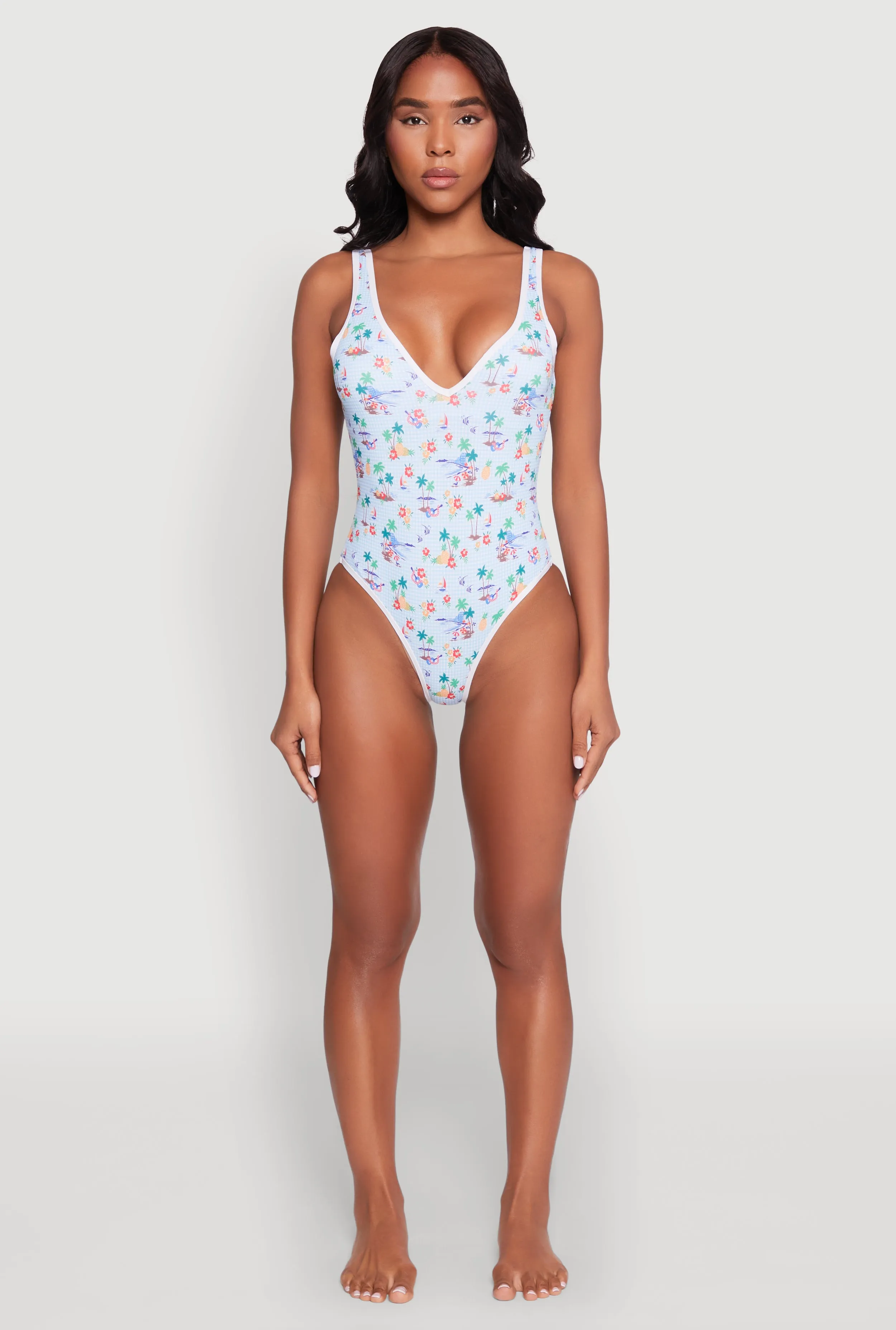 Tropical Gingham Print One Piece Swimsuit sold by Rainbow product image thumbnail 3