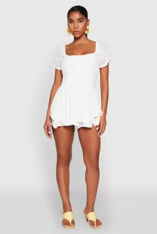 Smocked Waist Ruffle Trim Romper sold by Rainbow