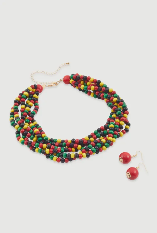 Layered Beaded Necklace and Earrings sold by Rainbow