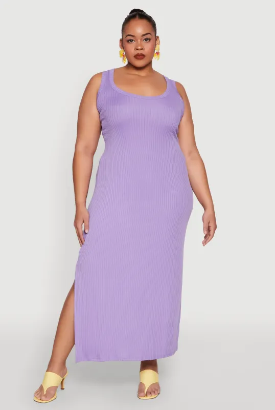 Plus Size Scoop Neck Side Slit Midi Dress sold by Rainbow