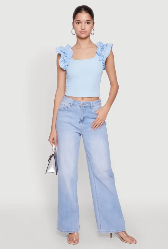 Iris Ruffle Trim Scoop Neck Crop Top sold by Rainbow