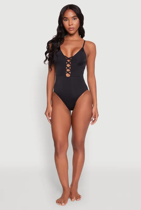 Caged Front Plunge One Piece Swimsuit sold by Rainbow