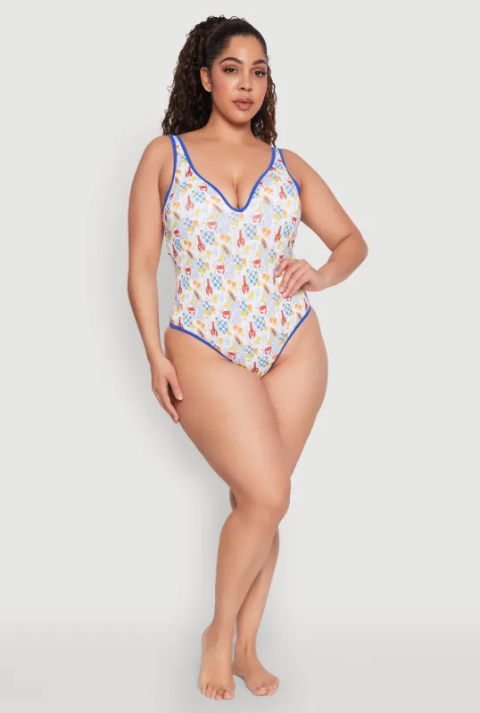 Plus Size Tropical Crab Papaya Print One Piece Swimsuit sold by Rainbow
