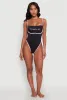 Bebe Rhinestone Tie Back One Piece Swimsuit sold by Rainbow