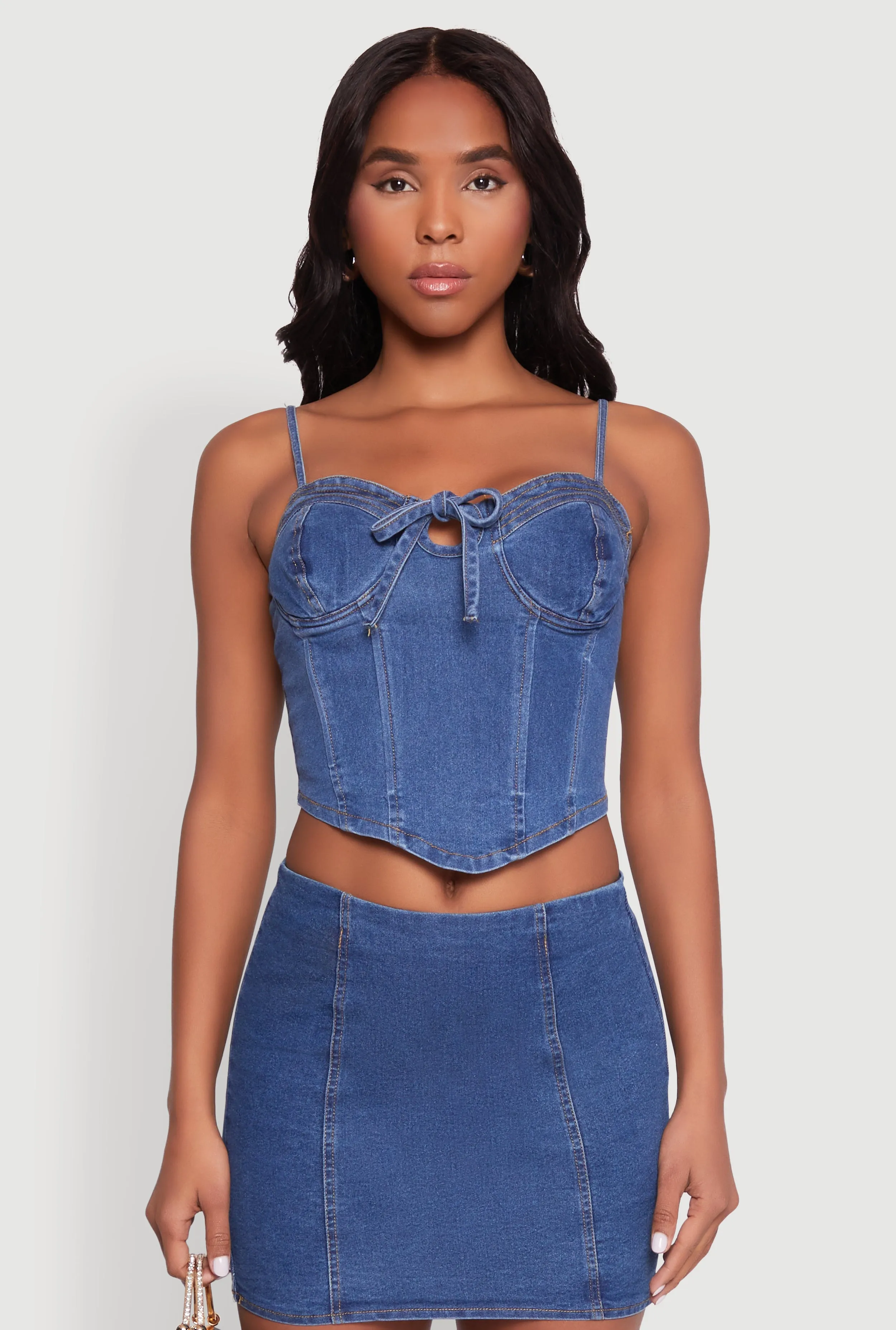 Denim Tie Front Bustier Top sold by Rainbow