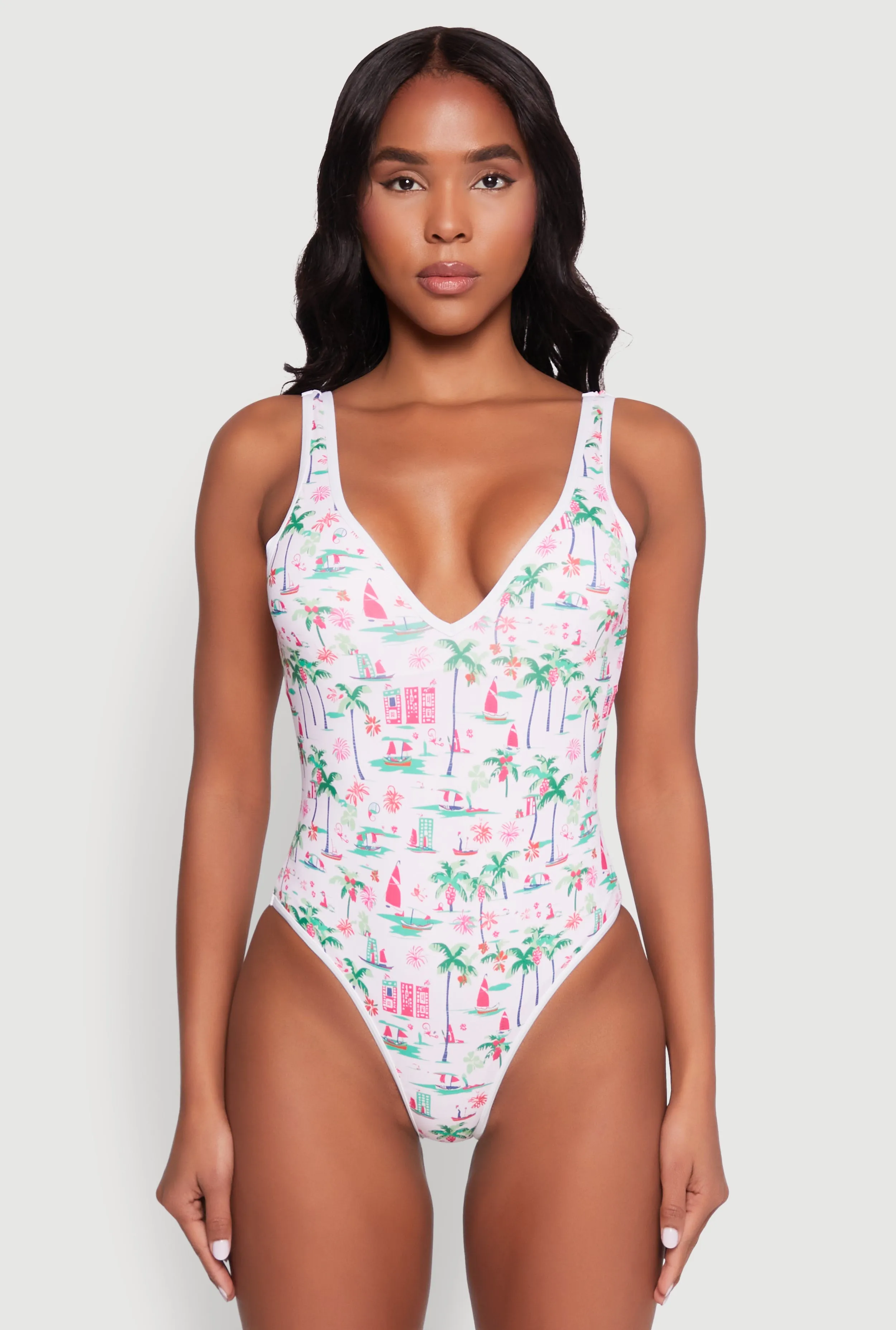 Palm Tree Tropical Print One Piece Swimsuit sold by Rainbow product image thumbnail 2
