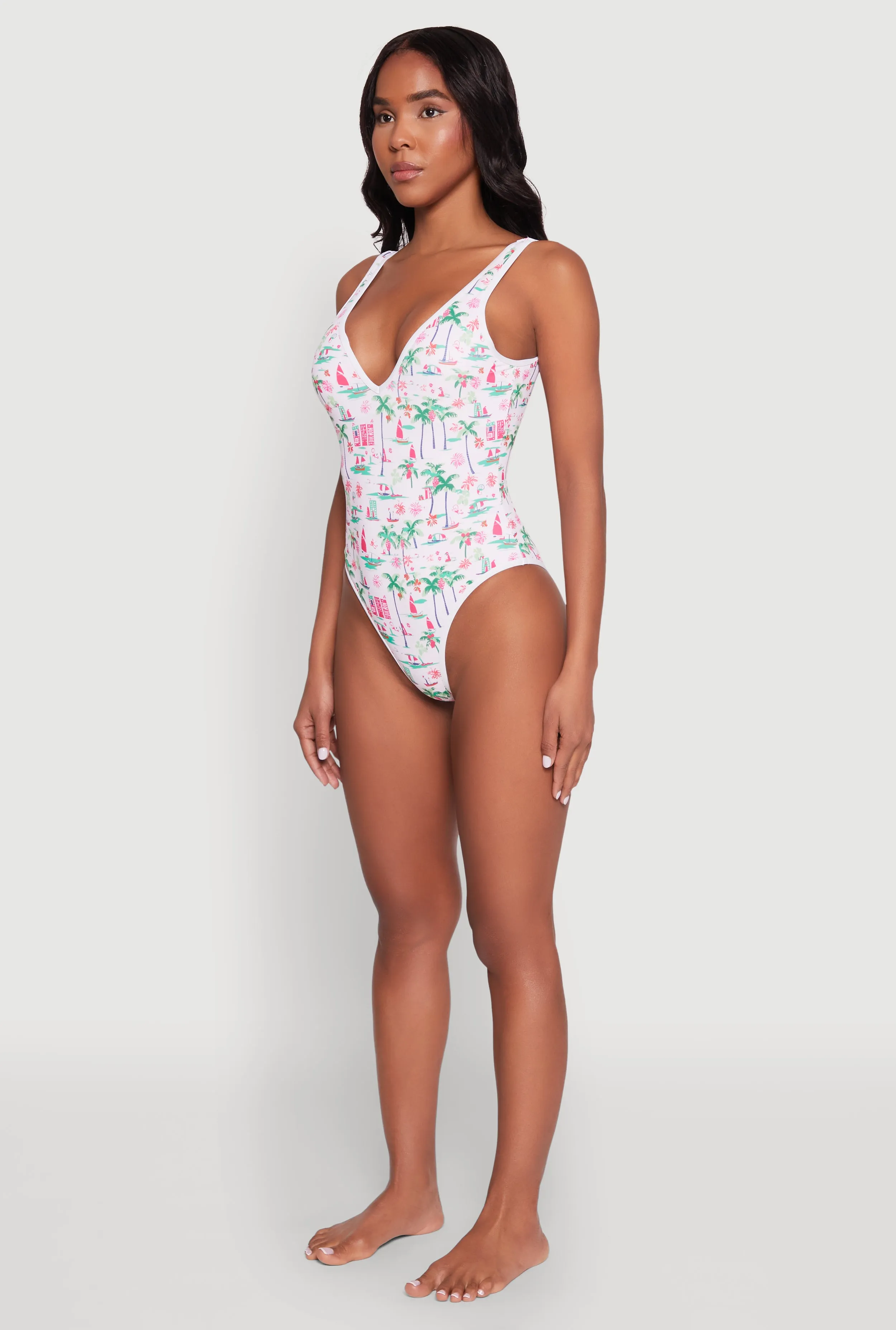 Palm Tree Tropical Print One Piece Swimsuit sold by Rainbow product image thumbnail 5