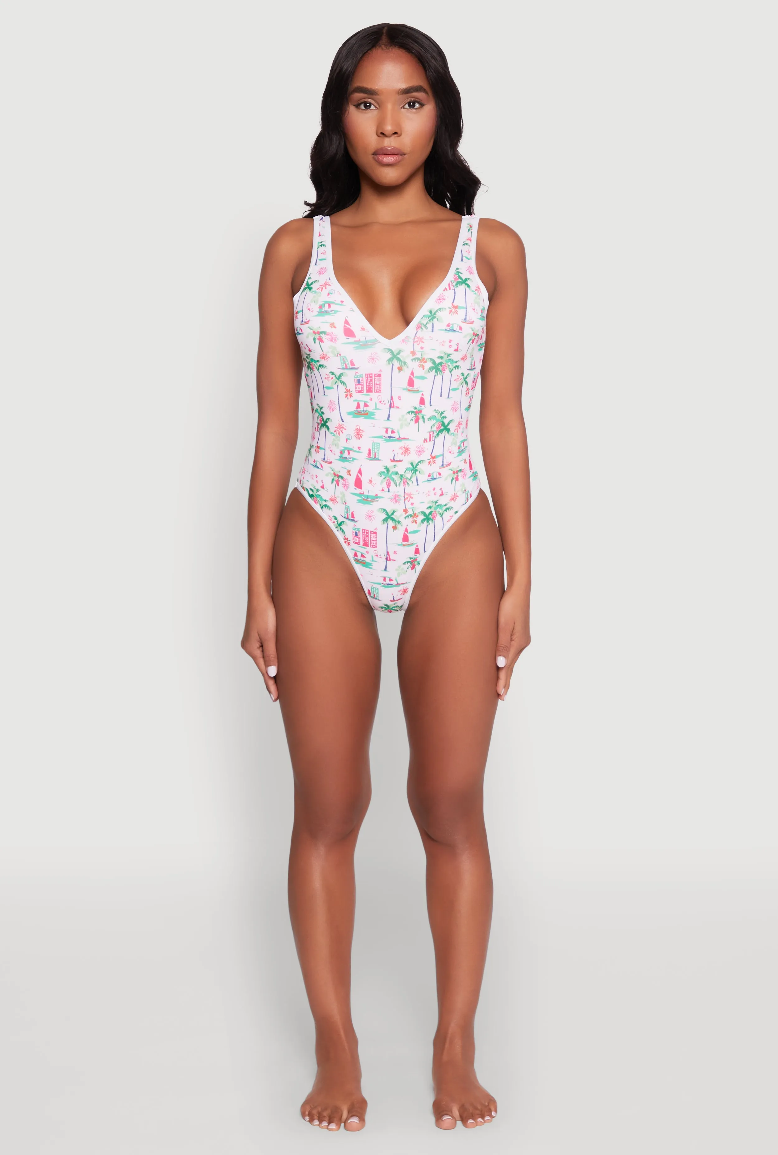 Palm Tree Tropical Print One Piece Swimsuit sold by Rainbow product image thumbnail 3