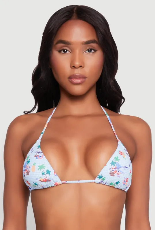 Tropical Gingham Print Triangle Bikini Top sold by Rainbow