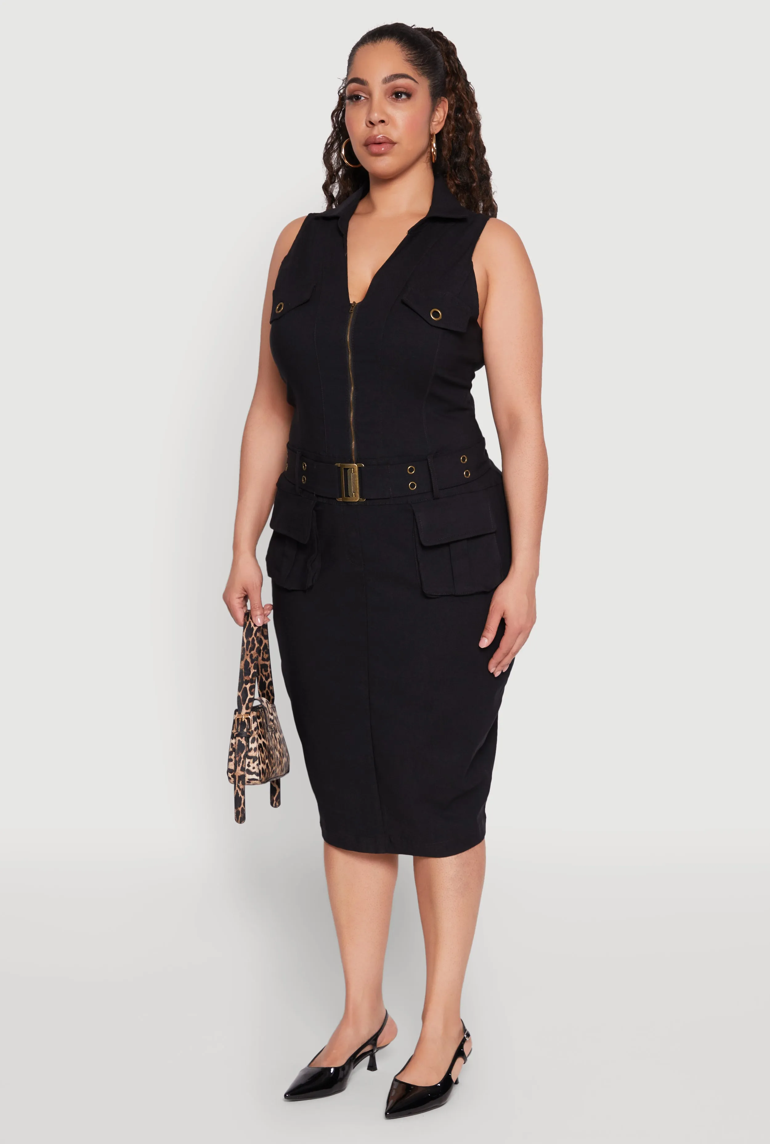 Plus Size Zip Front Belted Cargo Dress sold by Rainbow product image thumbnail 3