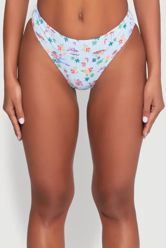 Gingham Island Print Hipster Swim Bikini Bottoms sold by Rainbow