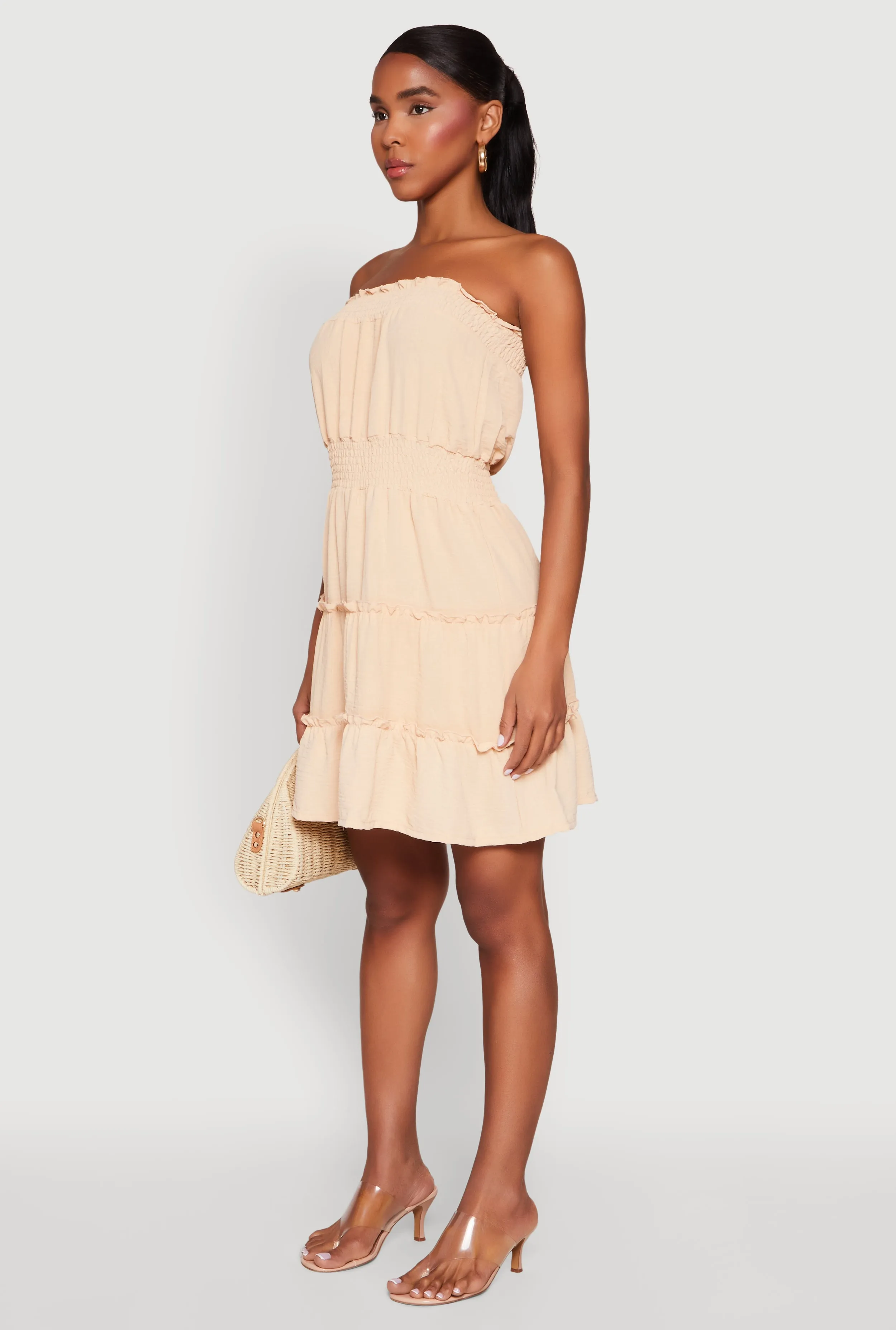 Strapless Smocked Tiered Mini Dress sold by Rainbow product image thumbnail 3