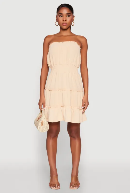 Strapless Smocked Tiered Mini Dress sold by Rainbow