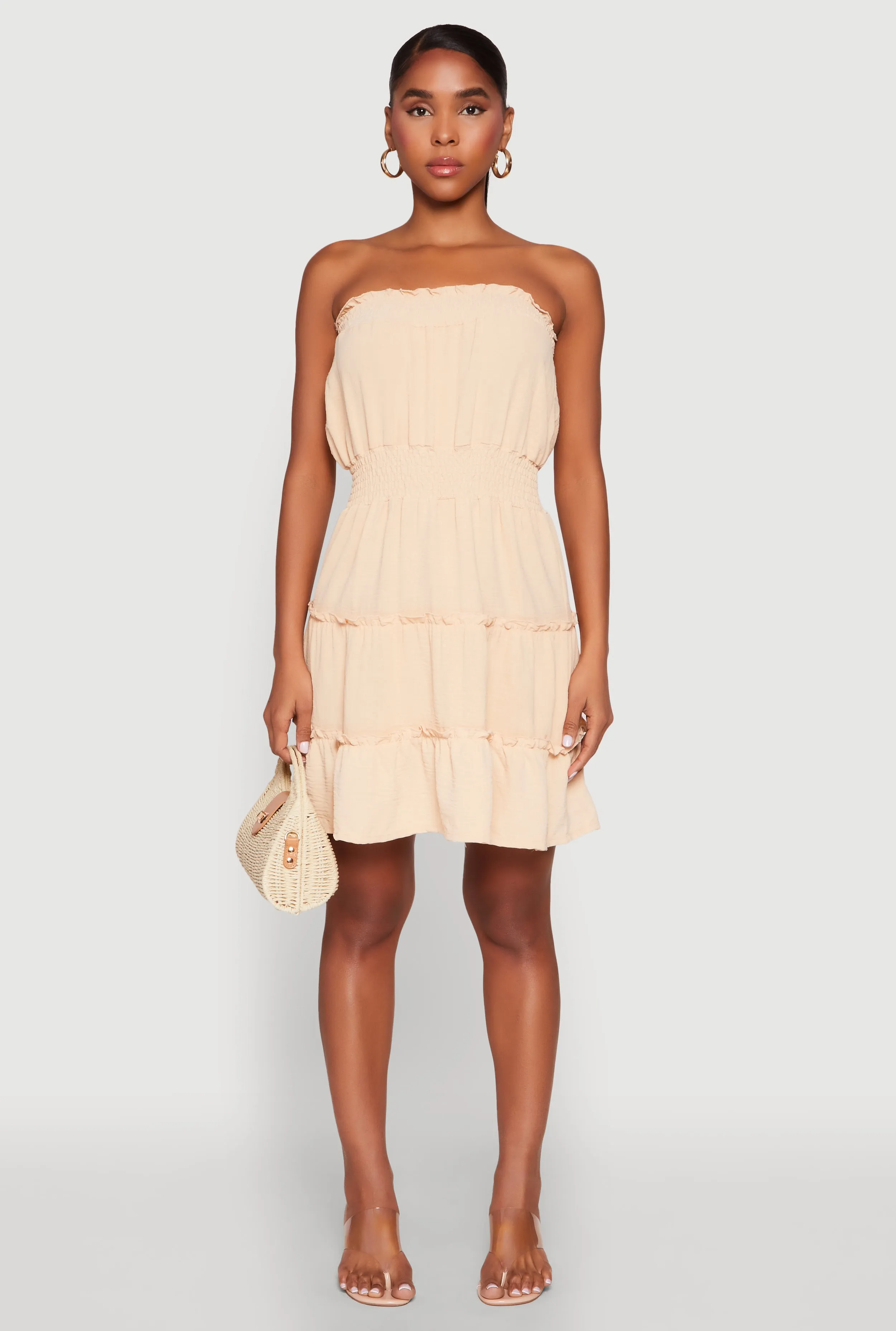 Strapless Smocked Tiered Mini Dress sold by Rainbow