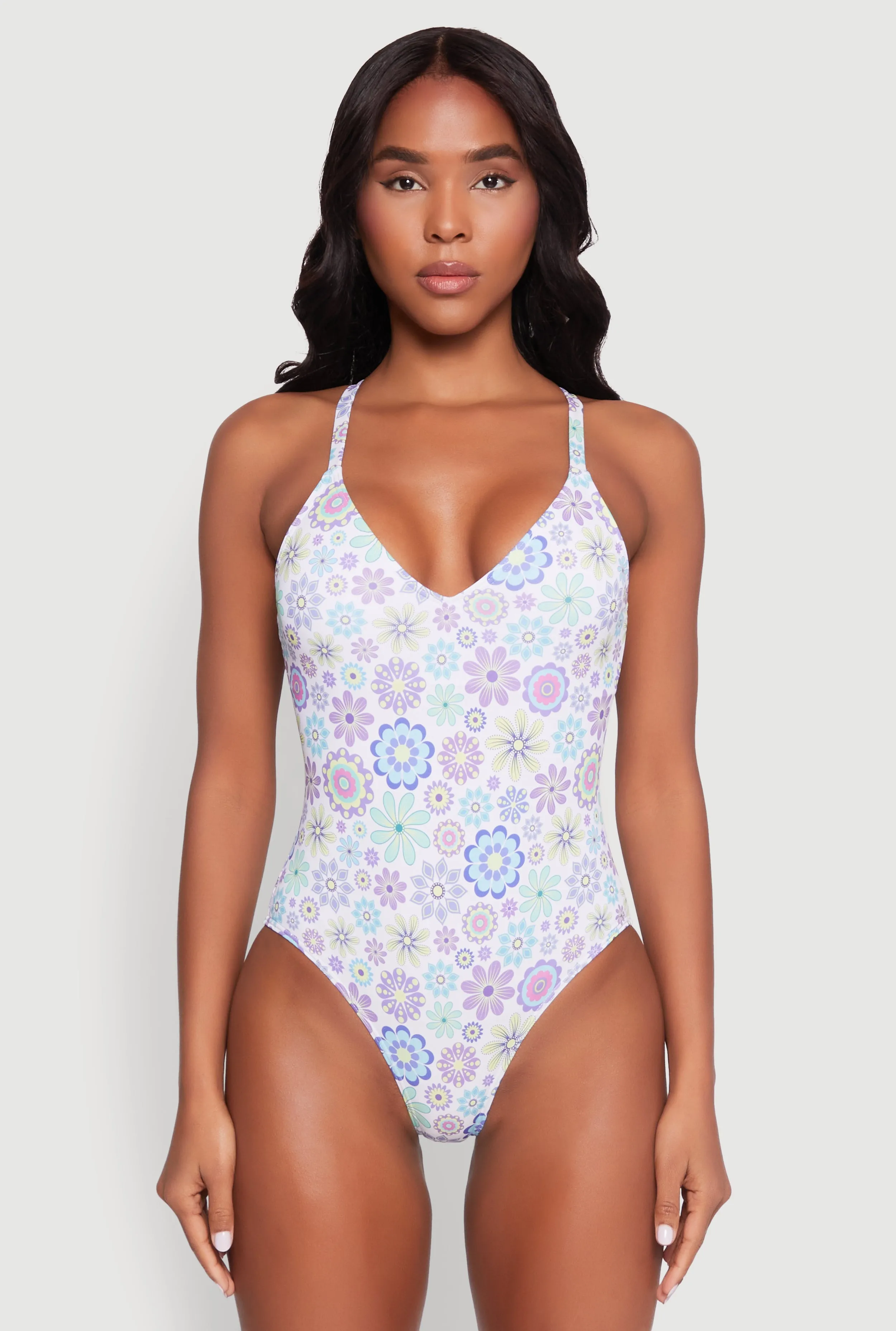 V Neck Flower Print One Piece Swimsuit sold by Rainbow product image thumbnail 2
