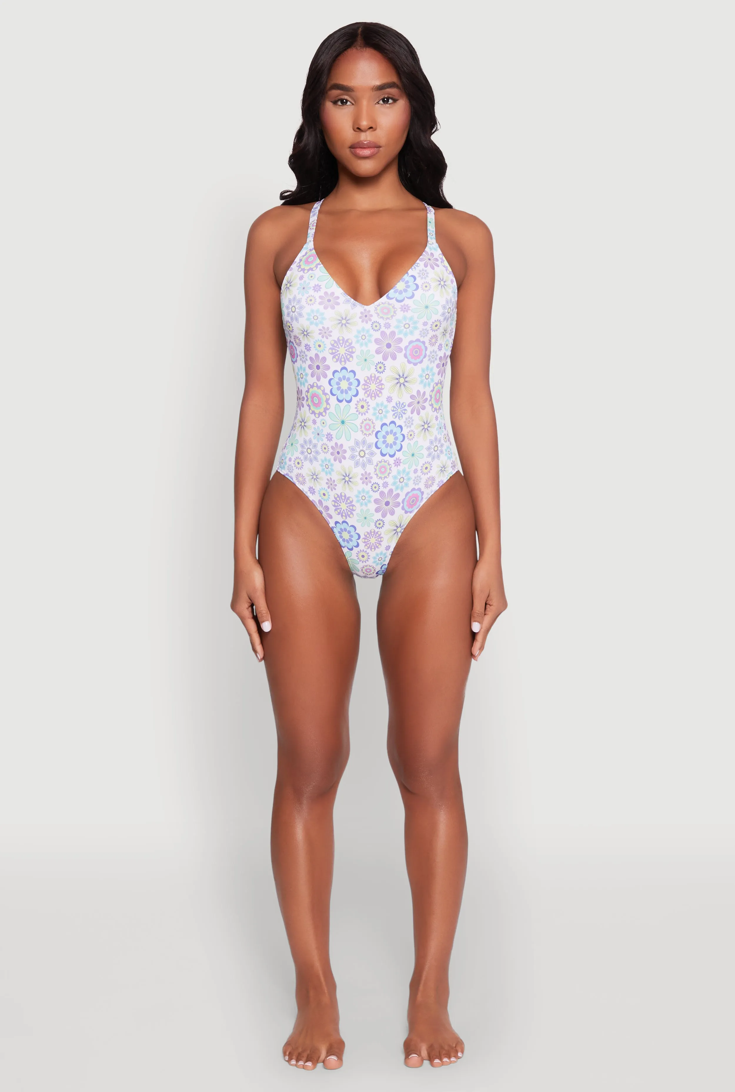 V Neck Flower Print One Piece Swimsuit sold by Rainbow product image thumbnail 3