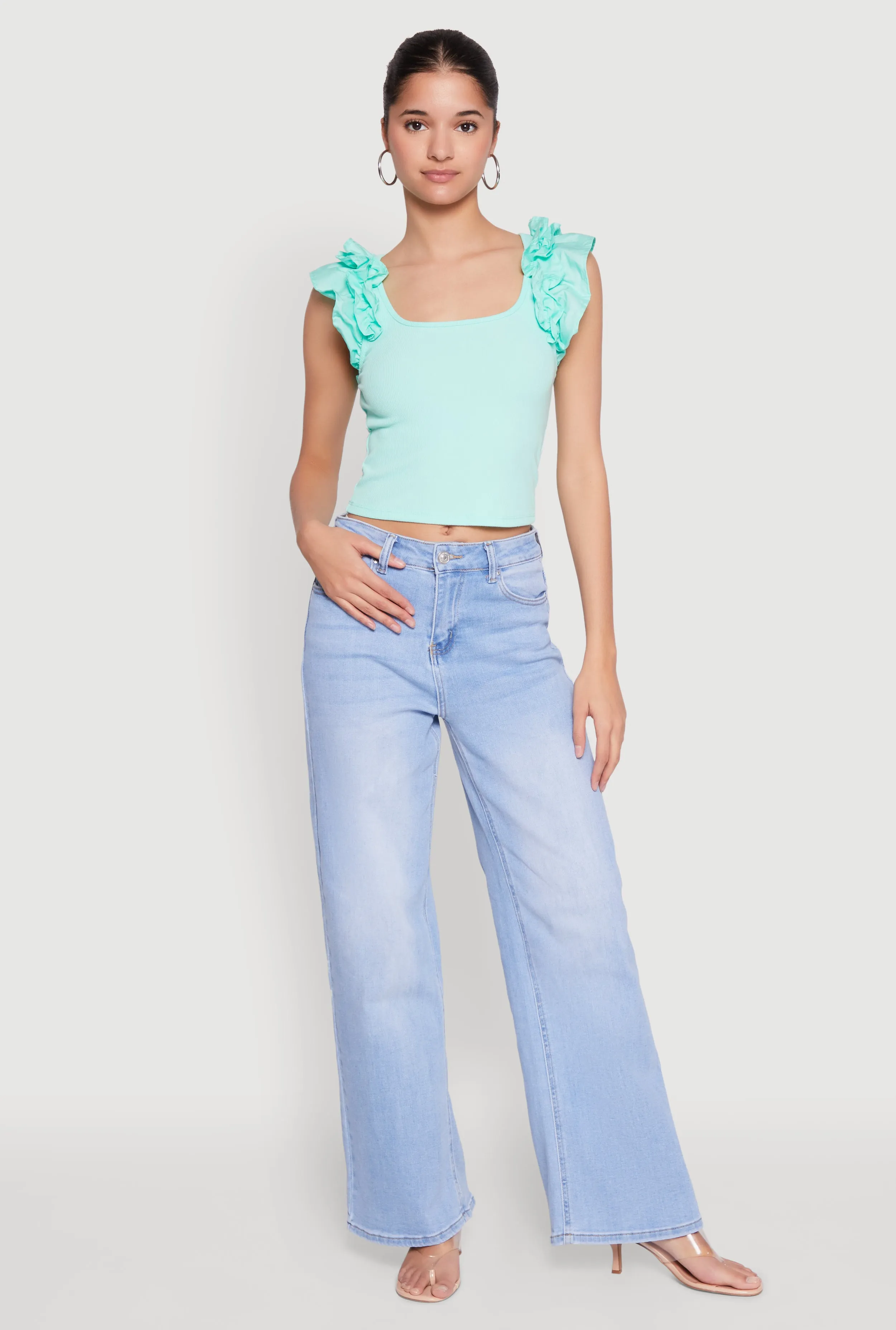 Iris Ruffle Trim Scoop Neck Crop Top sold by Rainbow