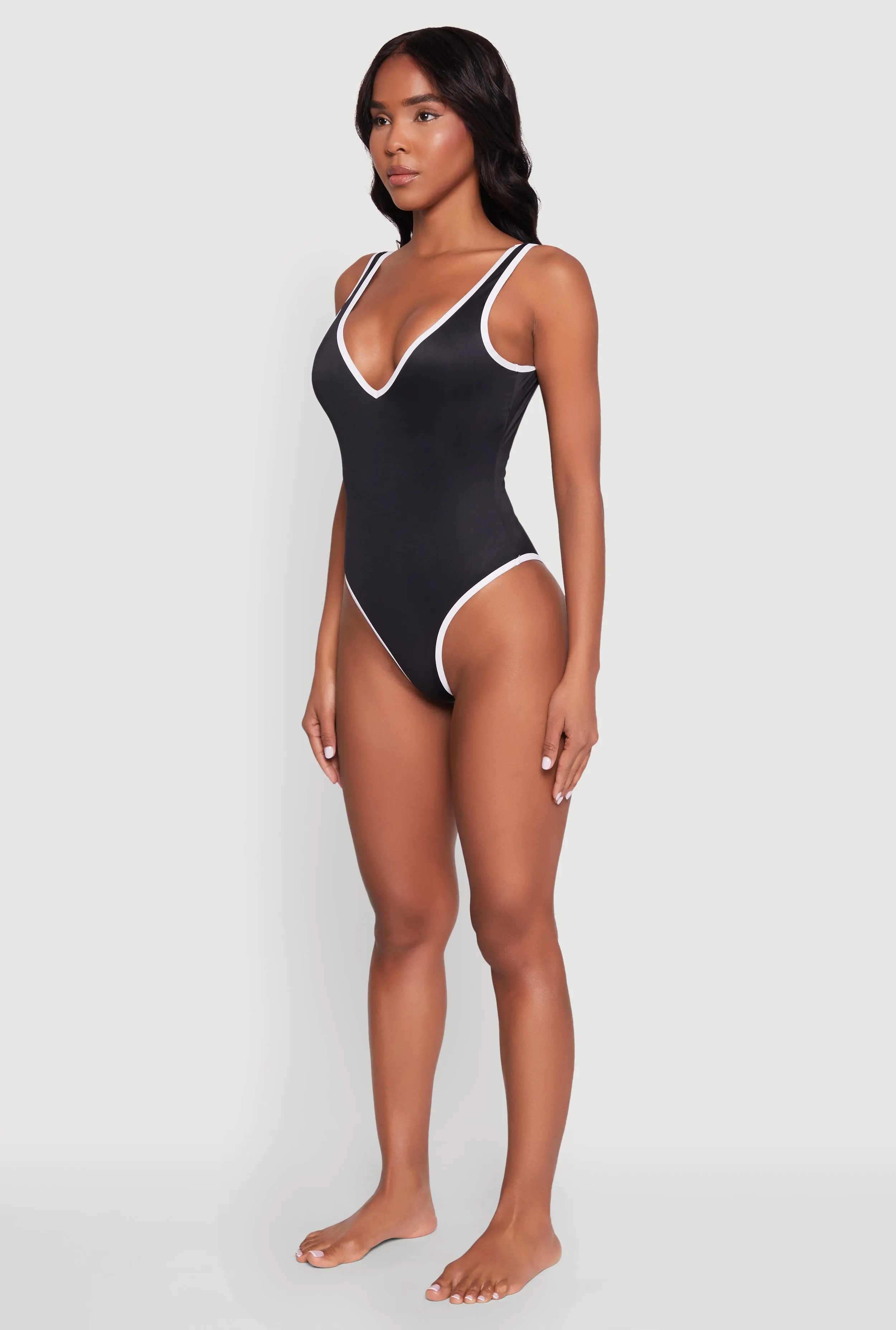 Contrast Trim V Neck One Piece Swimsuit sold by Rainbow product image thumbnail 5