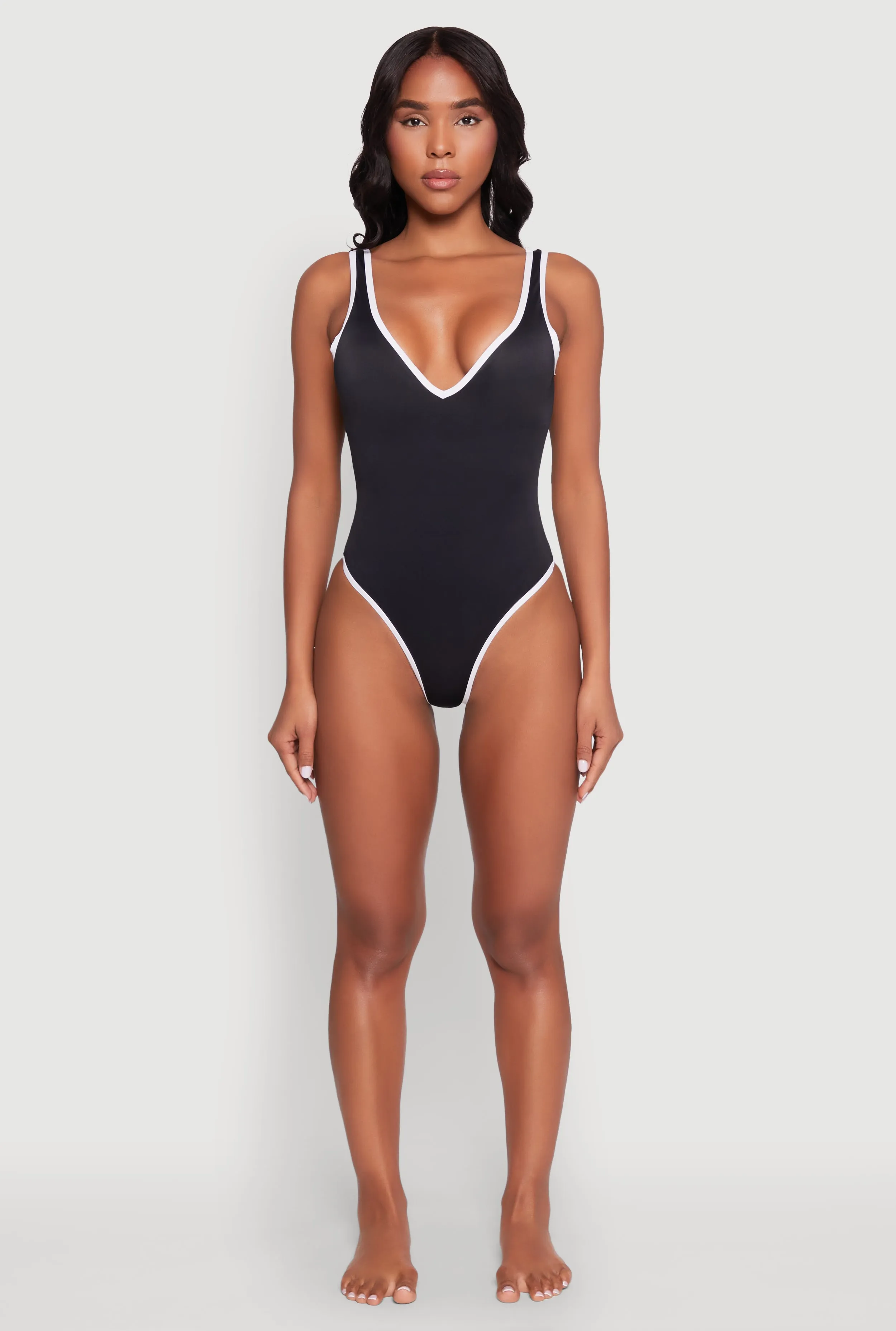 Contrast Trim V Neck One Piece Swimsuit sold by Rainbow product image thumbnail 3