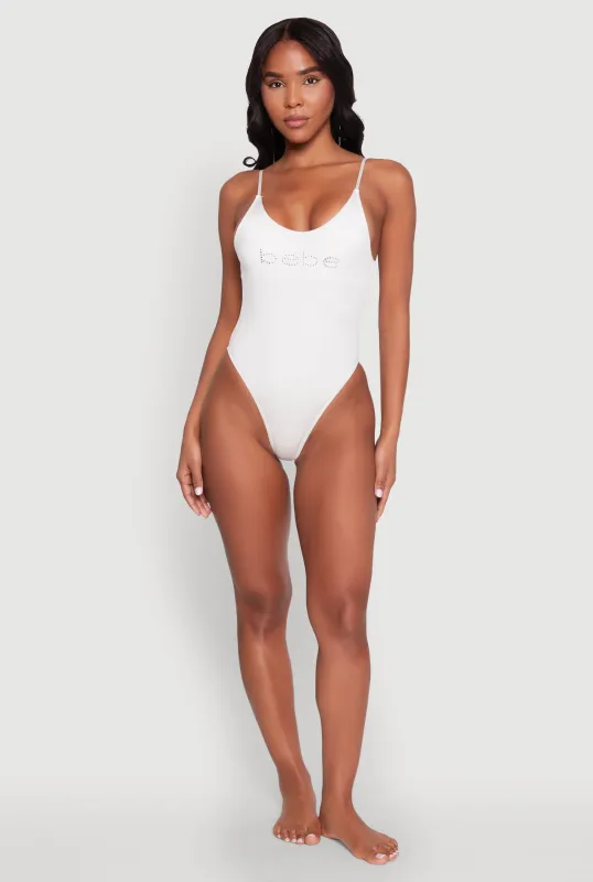 Bebe Rhinestone One Piece Swimsuit sold by Rainbow