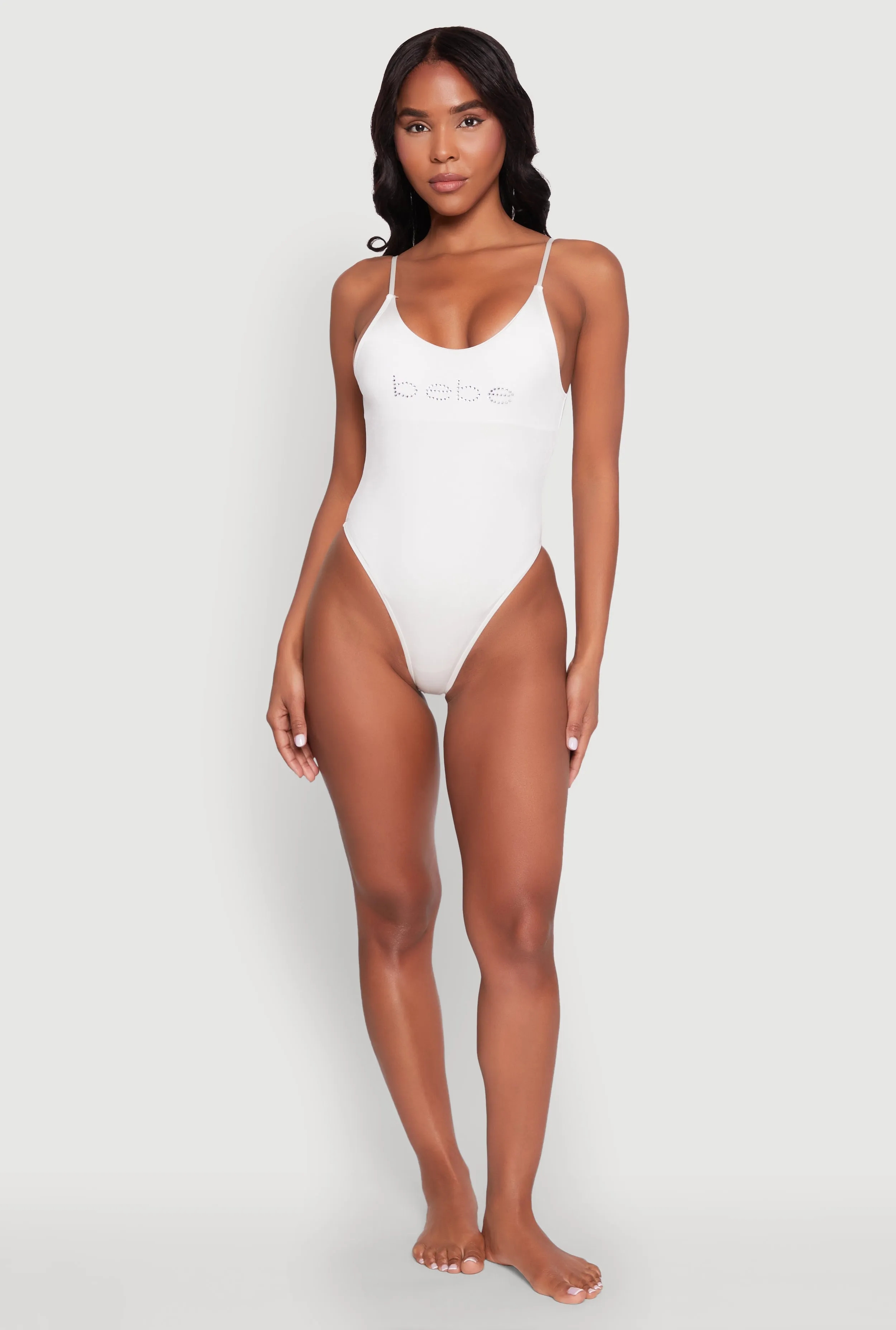 Bebe Rhinestone One Piece Swimsuit sold by Rainbow