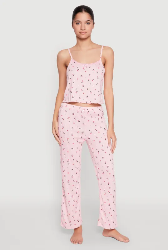 Printed Pattern Pointelle Pajama Cami and Pants sold by Rainbow
