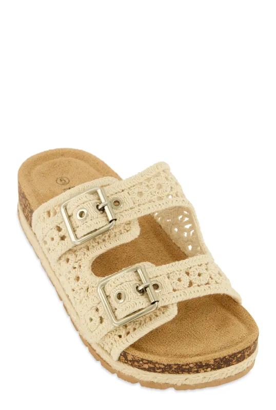 Crochet Double Buckle Espadrille Footbed Sandals sold by Rainbow