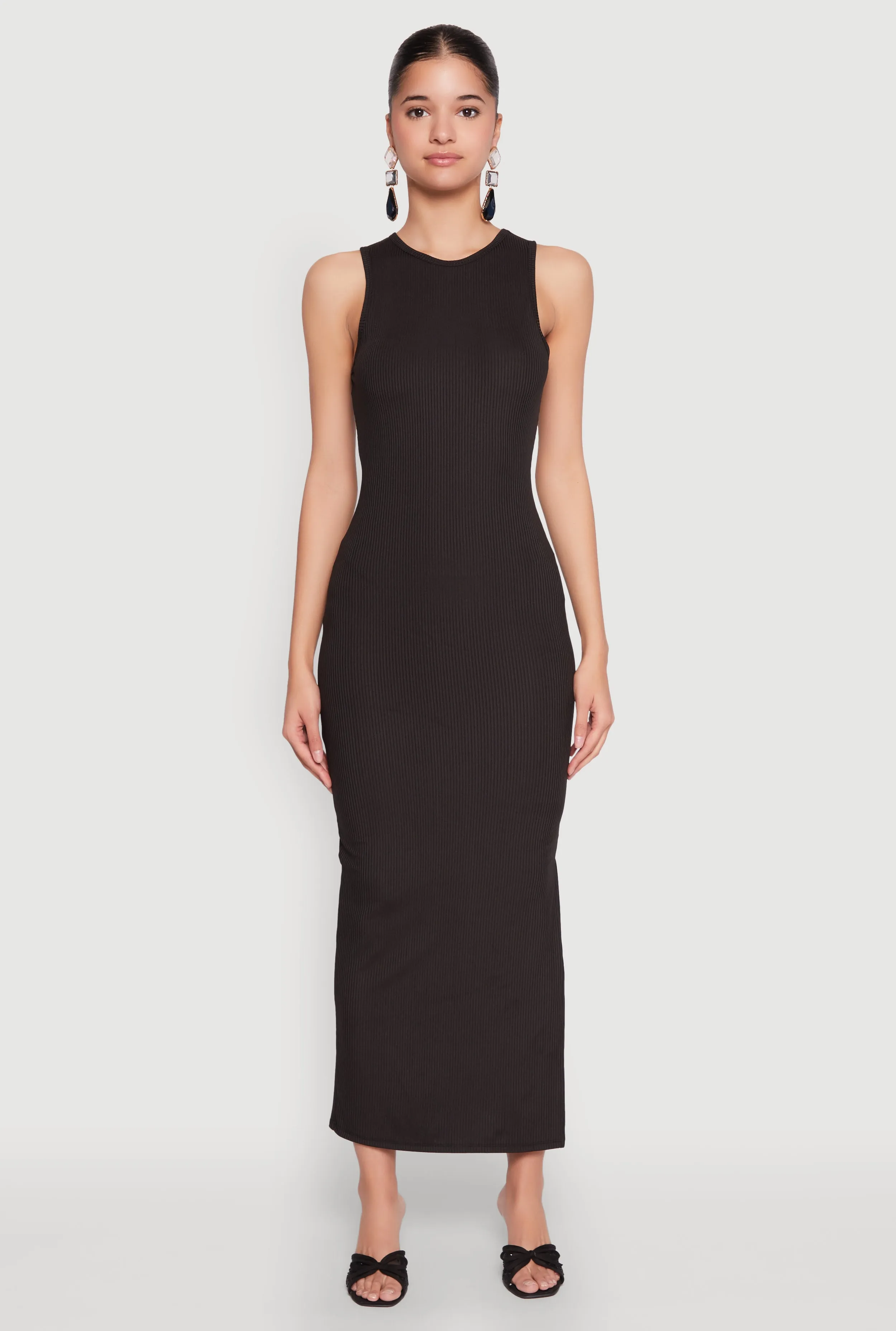 Crew Neck Rib Knit Side Slit Maxi Dress sold by Rainbow product image thumbnail 2