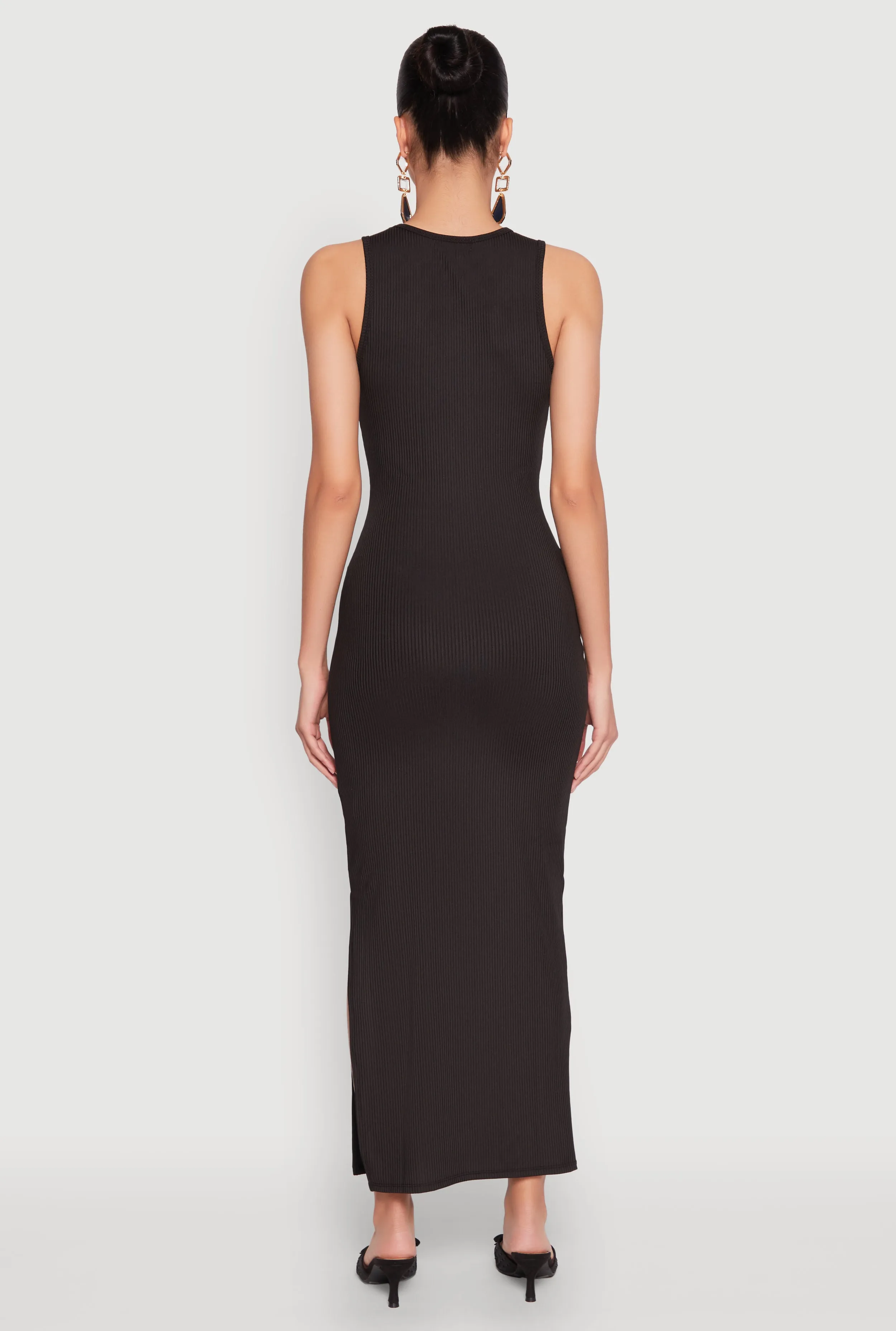 Crew Neck Rib Knit Side Slit Maxi Dress sold by Rainbow product image thumbnail 5